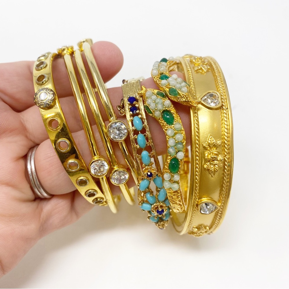 676 Vintage designer Gold Tone And Rhinestone Bracelets jewelry set